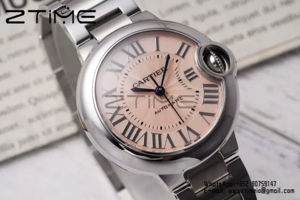 カルティエ バロンブルー 33mm SS AF 1:1 ベストエディション ピンクダイアル SSブレスレット セイコー NH05A - スーパークローンウォッチ｜1:1 ベストバージョン