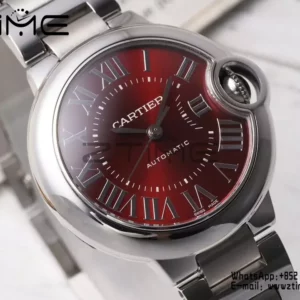 CARTIER Ballon Bleu 33mm SS AF 1:1 Best Edition Red Dial on SS Bracelet SEIKO NH05A - Super Clone Watch | 1:1 Best Version