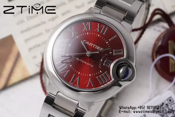 CARTIER Ballon Bleu 33mm SS AF 1:1 Best Edition Red Dial on SS Bracelet SEIKO NH05A - Super Clone Watch | 1:1 Best Version