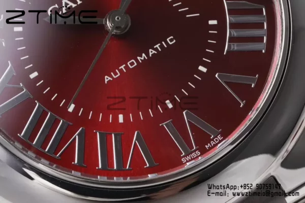 CARTIER Ballon Bleu 33mm SS AF 1:1 Best Edition Red Dial on SS Bracelet SEIKO NH05A - Super Clone Watch | 1:1 Best Version