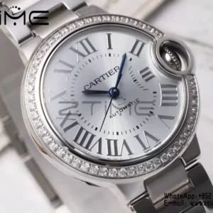 CARTIER Ballon Bleu 33mm SS AF 1:1 Best Edition Silver Dial Diamonds Bezel on SS Bracelet SEIKO NH05A - Super Clone Watch | 1:1 Best Version
