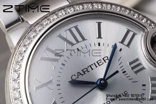 CARTIER Ballon Bleu 33mm SS AF 1:1 Best Edition Silver Dial Diamonds Bezel on SS Bracelet SEIKO NH05A - Super Clone Watch | 1:1 Best Version