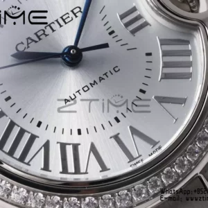 CARTIER Ballon Bleu 33mm SS AF 1:1 Best Edition Silver Dial Diamonds Bezel on SS Bracelet SEIKO NH05A - Super Clone Watch | 1:1 Best Version