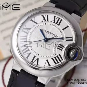 CARTIER Ballon Bleu 33mm SS AF 1:1 Best Edition Silver Dial on Black Leather Strap SEIKO NH05A - Super Clone Watch | 1:1 Best Version