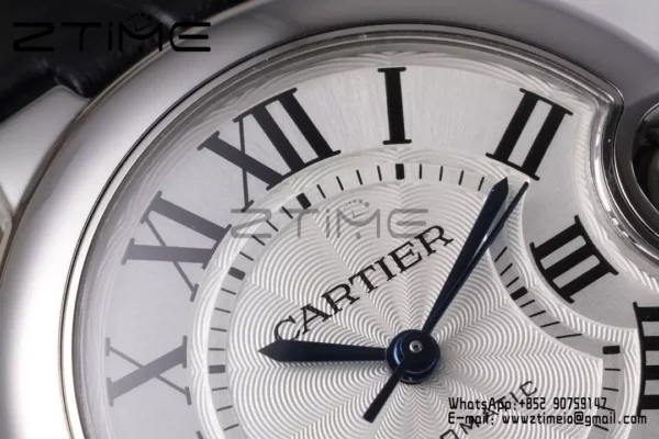 CARTIER Ballon Bleu 33mm SS AF 1:1 Best Edition Silver Dial on Black Leather Strap SEIKO NH05A - Super Clone Watch | 1:1 Best Version