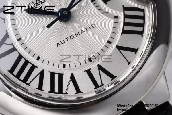CARTIER Ballon Bleu 33mm SS AF 1:1 Best Edition Silver Dial on Black Leather Strap SEIKO NH05A - Super Clone Watch | 1:1 Best Version