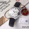 CARTIER Ballon Bleu 33mm SS AF 1:1 Best Edition Silver Diamonds Dial on Black Leather Strap SEIKO NH05A - Super Clone Watch | 1:1 Best Version