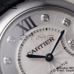 CARTIER Ballon Bleu 33mm SS AF 1:1 Best Edition Silver Diamonds Dial on Black Leather Strap SEIKO NH05A - Super Clone Watch | 1:1 Best Version