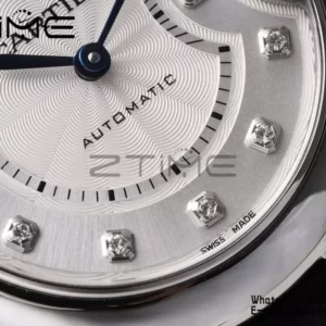 CARTIER Ballon Bleu 33mm SS AF 1:1 Best Edition Silver Diamonds Dial on Black Leather Strap SEIKO NH05A - Super Clone Watch | 1:1 Best Version