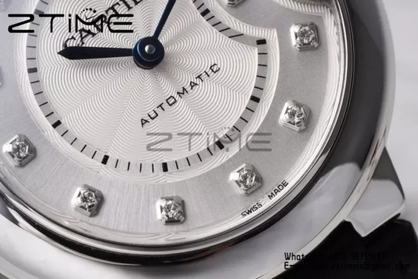 CARTIER Ballon Bleu 33mm SS AF 1:1 Best Edition Silver Diamonds Dial on Black Leather Strap SEIKO NH05A - Super Clone Watch | 1:1 Best Version