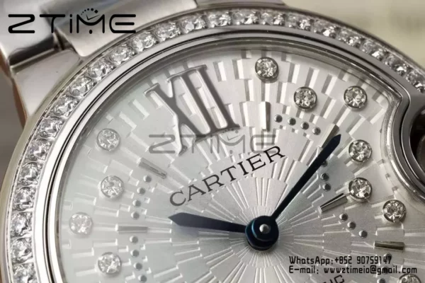 CARTIER Ballon Bleu 33mm SS AF 1:1 Best Edition Silver Textured Diamonds Dial on SS Bracelet SEIKO NH05A - Super Clone Watch | 1:1 Best Version