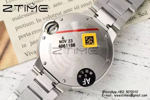 CARTIER Ballon Bleu 33mm SS AF 1:1 Best Edition Silver Textured Diamonds Dial on SS Bracelet SEIKO NH05A - Super Clone Watch | 1:1 Best Version