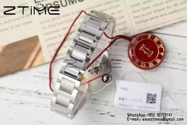 CARTIER Ballon Bleu 33mm SS AF 1:1 Best Edition Silver Textured Diamonds Dial on SS Bracelet SEIKO NH05A - Super Clone Watch | 1:1 Best Version
