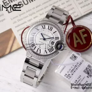CARTIER Ballon Bleu 33mm SS AF 1:1 Best Edition White Dial Diamonds Bezel on SS Bracelet SEIKO NH05A - Super Clone Watch | 1:1 Best Version