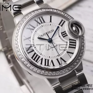 CARTIER Ballon Bleu 33mm SS AF 1:1 Best Edition White Dial Diamonds Bezel on SS Bracelet SEIKO NH05A - Super Clone Watch | 1:1 Best Version