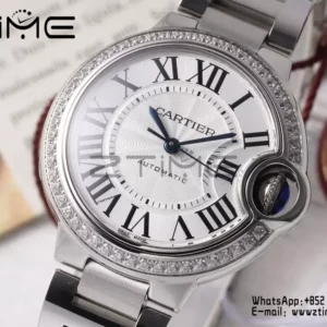 CARTIER Ballon Bleu 33mm SS AF 1:1 Best Edition White Dial Diamonds Bezel on SS Bracelet SEIKO NH05A - Super Clone Watch | 1:1 Best Version