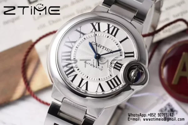 CARTIER Ballon Bleu 33mm SS AF 1:1 Best Edition White Dial on SS Bracelet SEIKO NH05A - Super Clone Watch | 1:1 Best Version