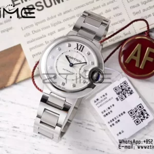 CARTIER Ballon Bleu 33mm SS AF 1:1 Best Edition White Diamonds Dial on SS Bracelet SEIKO NH05A - Super Clone Watch | 1:1 Best Version