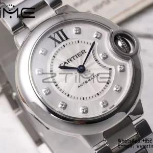カルティエ バロンブルー 33mm SS AF 1:1 ベストエディション ホワイトダイヤモンドダイヤル SSブレスレット SEIKO NH05A - スーパークローンウォッチ｜1:1 ベストバージョン