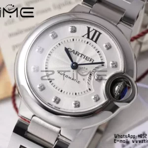 カルティエ バロンブルー 33mm SS AF 1:1 ベストエディション ホワイトダイヤモンドダイヤル SSブレスレット SEIKO NH05A - スーパークローンウォッチ｜1:1 ベストバージョン