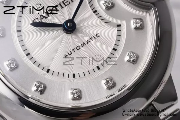 カルティエ バロンブルー 33mm SS AF 1:1 ベストエディション ホワイトダイヤモンドダイヤル SSブレスレット SEIKO NH05A - スーパークローンウォッチ｜1:1 ベストバージョン