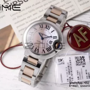 CARTIER Ballon Bleu 33mm SS/RG AF 1:1 Best Edition Pink MOP Dial on SS/RG Bracelet SEIKO NH05A - Super Clone Watch | 1:1 Best Version