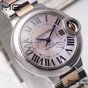 CARTIER Ballon Bleu 33mm SS/RG AF 1:1 Best Edition Pink MOP Dial on SS/RG rannekoru SEIKO NH05A - Super Clone Watch | 1:1 Paras versio