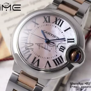 CARTIER Ballon Bleu 33mm SS/RG AF 1:1 Best Edition Pink MOP Dial on SS/RG rannekoru SEIKO NH05A - Super Clone Watch | 1:1 Paras versio