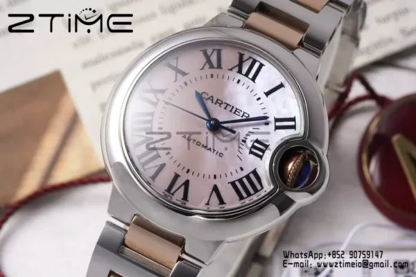 CARTIER Ballon Bleu 33mm SS/RG AF 1:1 Best Edition Pink MOP Dial on SS/RG rannekoru SEIKO NH05A - Super Clone Watch | 1:1 Paras versio