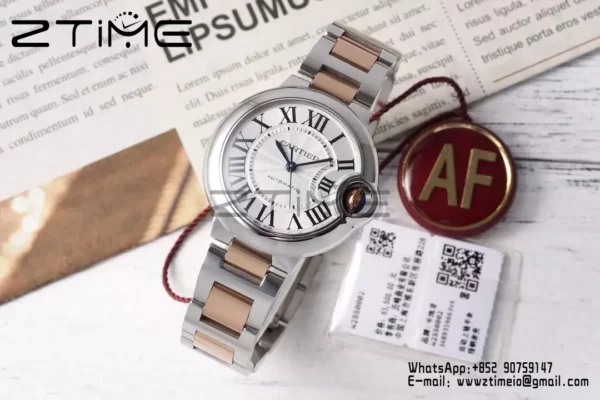 カルティエ バロンブルー 33mm SS/YG AF 1:1 ベストエディション シルバーダイアル SS/YG ブレスレット SEIKO NH05A - スーパークローンウォッチ｜1:1 ベストバージョン