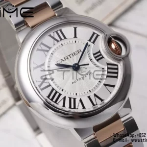 カルティエ バロンブルー 33mm SS/YG AF 1:1 ベストエディション シルバーダイアル SS/YG ブレスレット SEIKO NH05A - スーパークローンウォッチ｜1:1 ベストバージョン