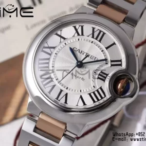 カルティエ バロンブルー 33mm SS/YG AF 1:1 ベストエディション シルバーダイアル SS/YG ブレスレット SEIKO NH05A - スーパークローンウォッチ｜1:1 ベストバージョン