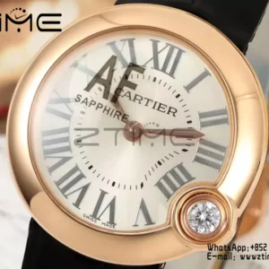 Cartier Ballon Blanc 30mm RG WGBL0005 AF 1:1 Best Edition Silver Dial σε μαύρο υφασμάτινο λουράκι - Super Clone Watch | 1:1 Best Version