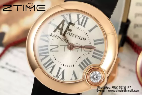 Cartier Ballon Blanc 30mm RG WGBL0005 AF 1:1 Best Edition Silver Dial σε μαύρο υφασμάτινο λουράκι - Super Clone Watch | 1:1 Best Version