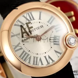 Cartier Ballon Blanc 30mm RG WGBL0005 AF 1:1 Best Edition Silver Dial σε μαύρο υφασμάτινο λουράκι - Super Clone Watch | 1:1 Best Version
