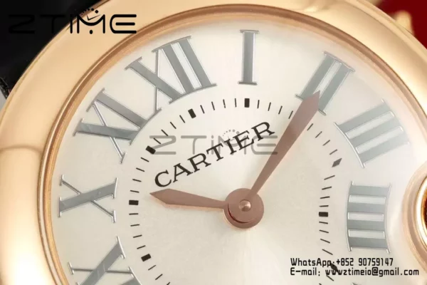 Cartier Ballon Blanc 30mm RG WGBL0005 AF 1:1 Best Edition Silver Dial σε μαύρο υφασμάτινο λουράκι - Super Clone Watch | 1:1 Best Version