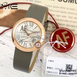 Cartier Ballon Blanc 30mm RG WGBL0005 AF 1:1 Best Edition Silver Dial on Gray Fabric Strap - Super Clone Watch | 1:1 Best Version