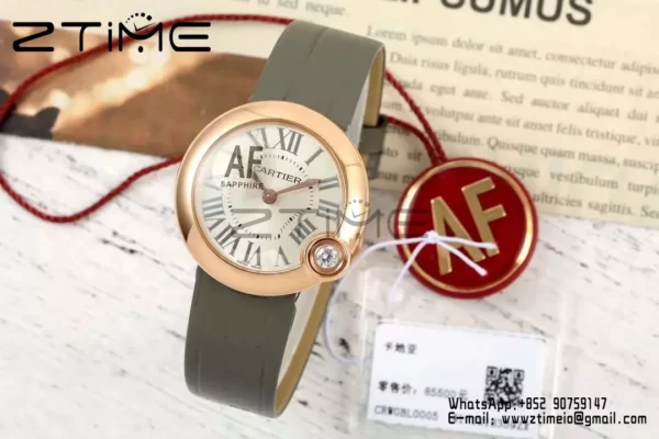 Cartier Ballon Blanc 30mm RG WGBL0005 AF 1:1 Best Edition Silver Dial on Gray Fabric Strap - Super Clone Watch | 1:1 Best Version