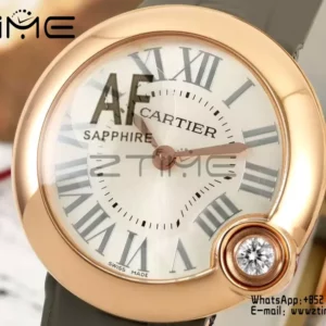 Cartier Ballon Blanc 30mm RG WGBL0005 AF 1:1 Best Edition Silver Dial on Gray Fabric Strap - Super Clone Watch | 1:1 Best Version