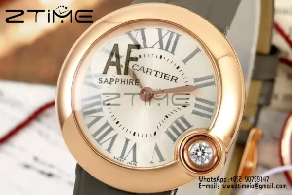 Cartier Ballon Blanc 30mm RG WGBL0005 AF 1:1 Best Edition Silver Dial on Gray Fabric Strap - Super Clone Watch | 1:1 Best Version