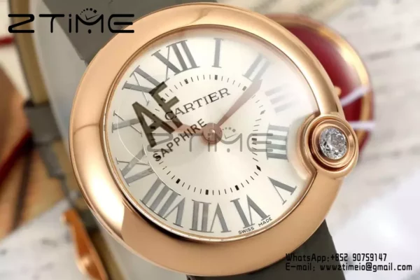 Cartier Ballon Blanc 30mm RG WGBL0005 AF 1:1 Best Edition Silver Dial on Gray Fabric Strap - Super Clone Watch | 1:1 Best Version