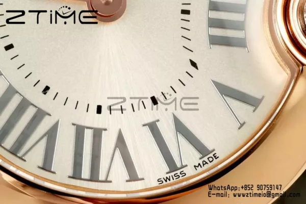 Cartier Ballon Blanc 30mm RG WGBL0005 AF 1:1 Best Edition Silver Dial on Gray Fabric Strap - Super Clone Watch | 1:1 Best Version