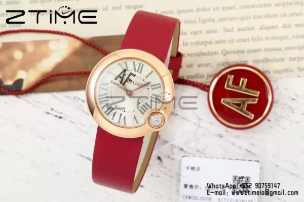 Cartier Ballon Blanc 30mm RG WGBL0005 AF 1:1 Best Edition Quadrante argento su cinturino in tessuto rosso - Orologio super clone | 1:1 Best Version