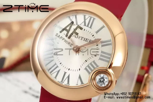 Cartier Ballon Blanc 30mm RG WGBL0005 AF 1:1 Best Edition Quadrante argento su cinturino in tessuto rosso - Orologio super clone | 1:1 Best Version