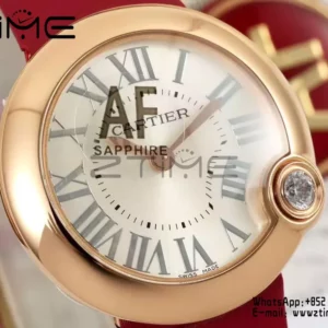Cartier Ballon Blanc 30mm RG WGBL0005 AF 1:1 Best Edition Quadrante argento su cinturino in tessuto rosso - Orologio super clone | 1:1 Best Version