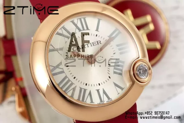 Cartier Ballon Blanc 30mm RG WGBL0005 AF 1:1 Best Edition Quadrante argento su cinturino in tessuto rosso - Orologio super clone | 1:1 Best Version