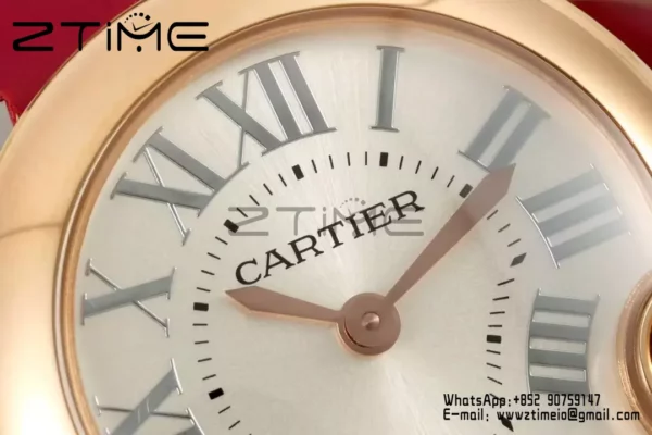 Cartier Ballon Blanc 30mm RG WGBL0005 AF 1:1 Best Edition Quadrante argento su cinturino in tessuto rosso - Orologio super clone | 1:1 Best Version