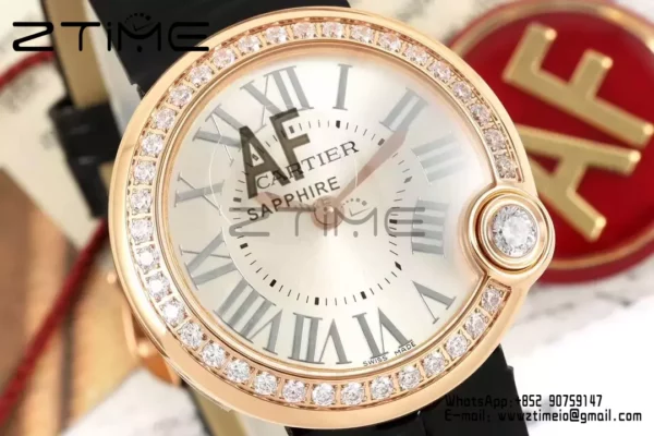 Cartier Ballon Blanc 30mm WJBL0005 RG AF 1:1 Best Edition Silver Dial Diamonds Bezel - Super Clone Watch | 1:1 Best Version