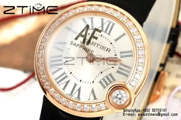 Cartier Ballon Blanc 30mm WJBL0005 RG AF 1:1 Best Edition Silver Dial Diamonds Bezel - Super Clone Watch | 1:1 Best Version