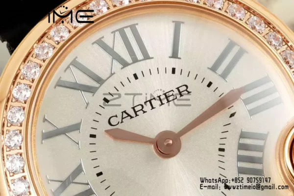 Cartier Ballon Blanc 30mm WJBL0005 RG AF 1:1 Best Edition Silver Dial Diamonds Bezel - Super Clone Watch | 1:1 Best Version